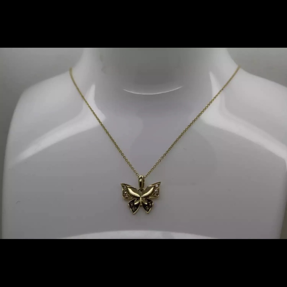 Le Vian Garden Party Diamond Butterfly Necklace 1/6 ct tw 14K Honey Gold 18"